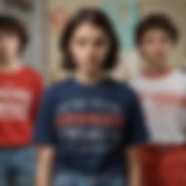A fashion trend collage highlighting youth shirts influenced by popular media, including Stranger Things.