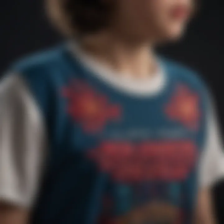 Close-up of a Stranger Things youth shirt showcasing intricate design elements and vibrant colors.