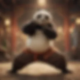 A dynamic scene showcasing Po in an epic martial arts stance.