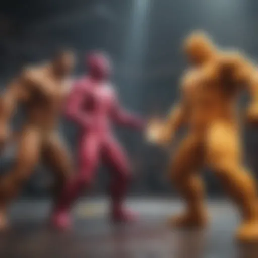 Vibrant scene of characters engaging in dynamic interactions