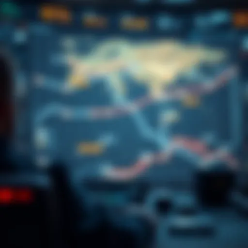 A complex war game interface showcasing strategic planning elements