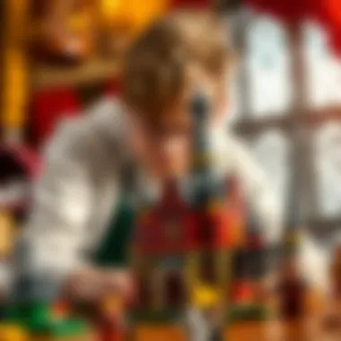 Building the Gryffindor LEGO Set A builder engaged in assembling the Gryffindor LEGO set, showcasing the construction experience