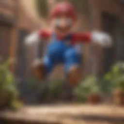 Mario jumping with energy in a vibrant world