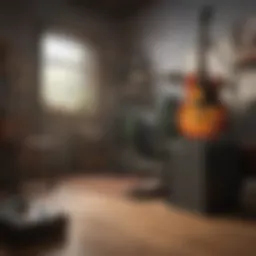 An immersive gaming setup featuring Xbox One and Rock Band peripherals