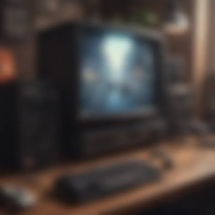 A vintage computer setup with classic games displayed on the screen