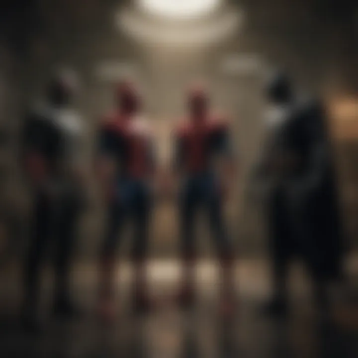 A group of iconic villains from the Spider-Man universe strategizing in a dark lair.