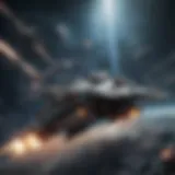 An epic space battle scene featuring various starships in combat