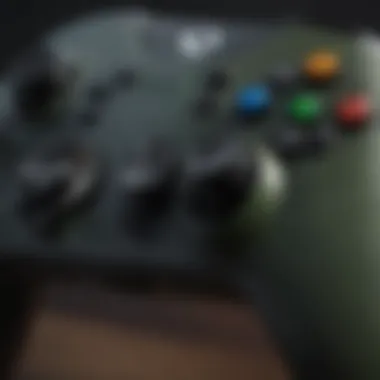 Close-up of the controller's buttons and triggers highlighting their functionality.