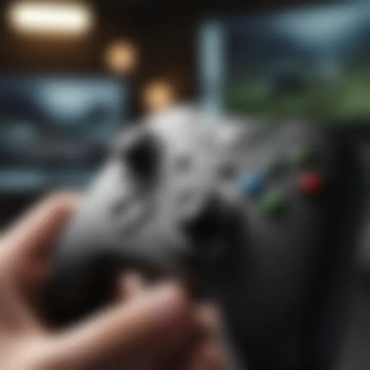 User interface showing the controller in action within a first-person shooter game.