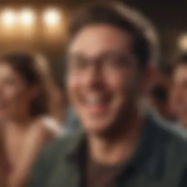 A diverse audience laughing and enjoying a live comedy show.