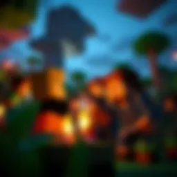 A dynamic multiplayer scene in Minecraft showcasing diverse player interactions