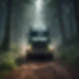 Truck driver navigating through dense forest in game