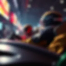 A vibrant scene of two players engaged in an intense car racing competition