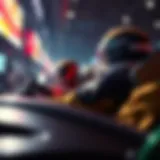 Intense Racing Competition A vibrant scene of two players engaged in an intense car racing competition