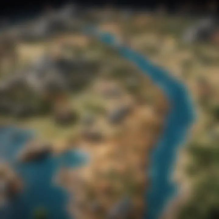 A detailed map highlighting the strategic elements of nation-building gameplay