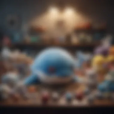 Diverse Pokémon Plush Collection Featuring Wailord A collection of various Pokémon plush toys including Wailord