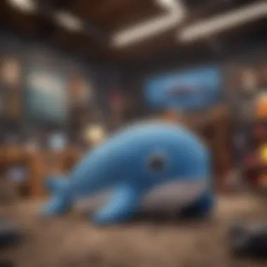 Wailord plush toy displayed against a vibrant gaming backdrop