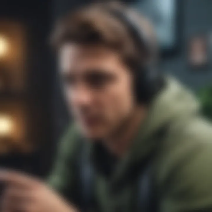 A gamer wearing wireless headphones, fully engaged in an Xbox One game.