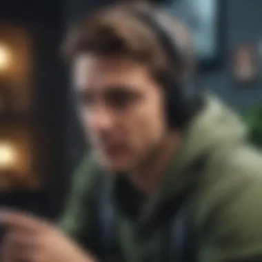 Gamer Immersed in Action A gamer wearing wireless headphones, fully engaged in an Xbox One game.
