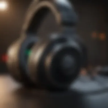 Close-up of the microphone feature on a wireless gaming headphone model.