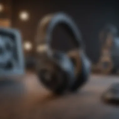 Showcase of Gaming Headphone Models Different models of wireless gaming headphones showcased together.