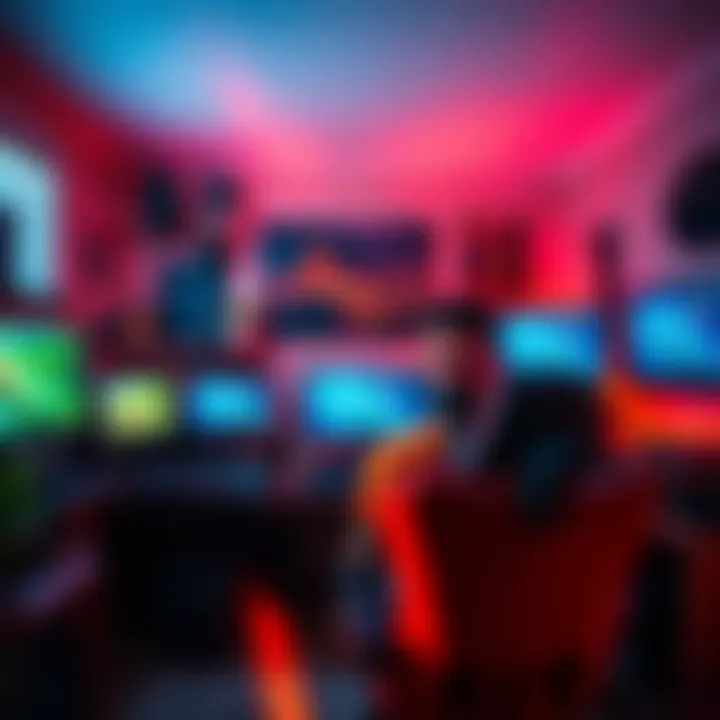 A gamer at home with multiple screens and gaming equipment