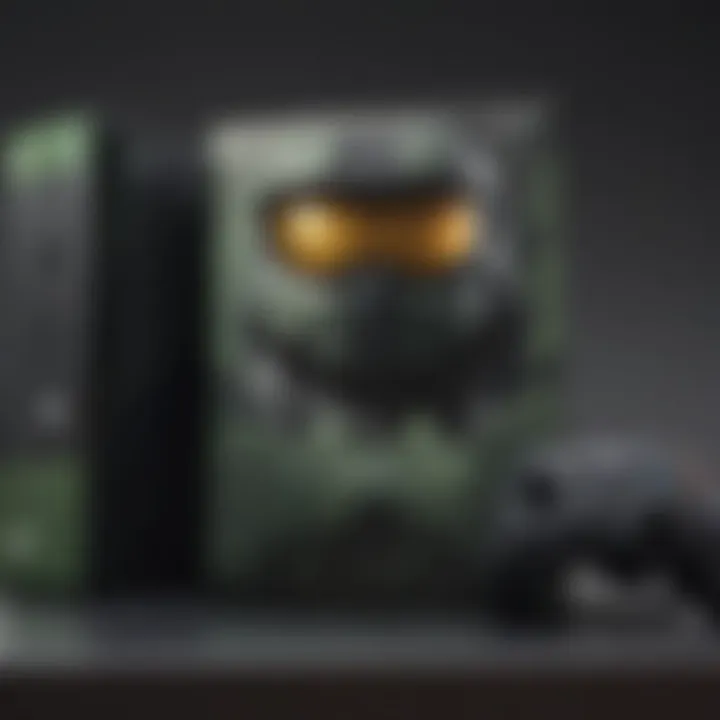 A visually stunning representation of the Xbox console alongside the Halo game cover art.