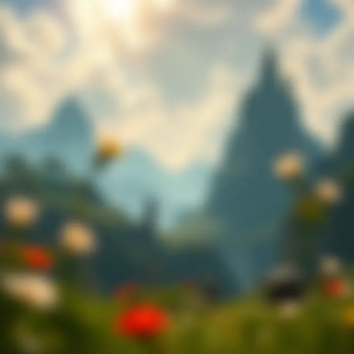 A landscape view of the game's world filled with magical elements