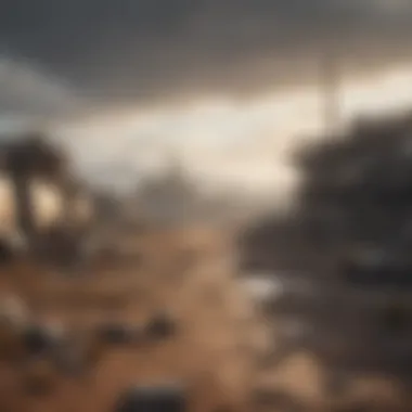 Post-apocalyptic wasteland setting Mysterious wasteland landscape