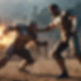 Dynamic fight scene with fierce combatants