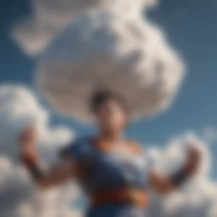 Character holding the iconic Flying Nimbus cloud