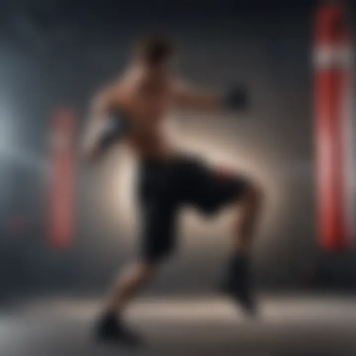 Focused martial artist performing a roundhouse kick