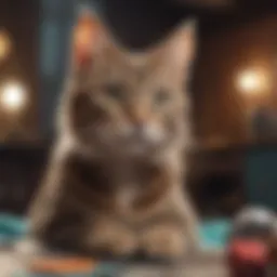 Playful cat in a gaming world