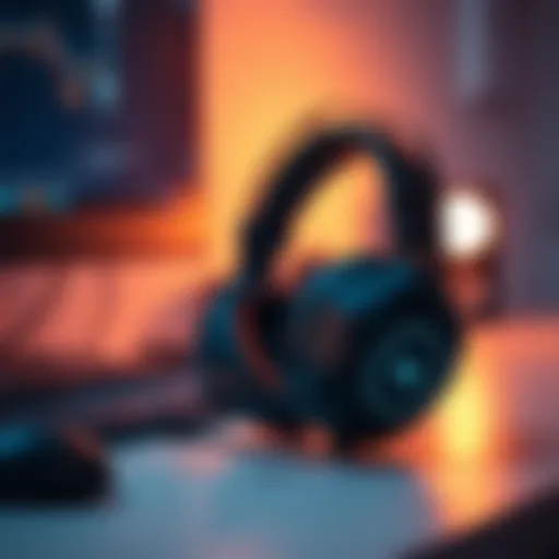 Premium Gaming Headset for Immersive Experiences High-tech gaming headset on a sleek desk setup