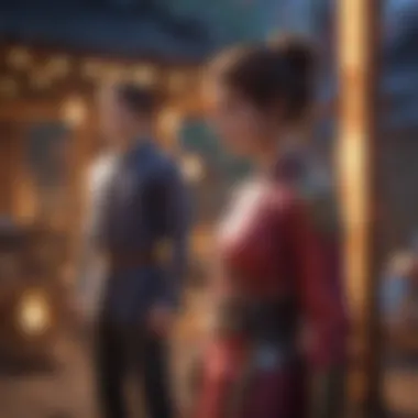 Dynamic Character Interactions A group of characters interacting in a vibrant in-game setting