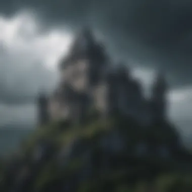 Gothic castle looming under a stormy sky