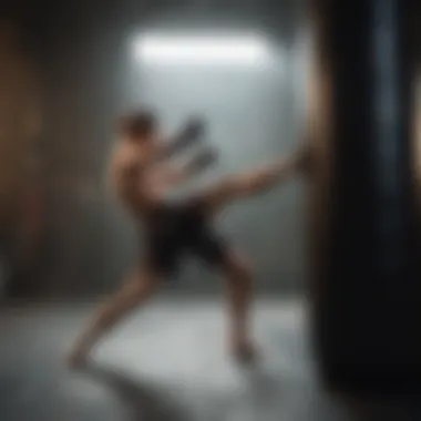 Close-up of a roundhouse kick impact on a training pad