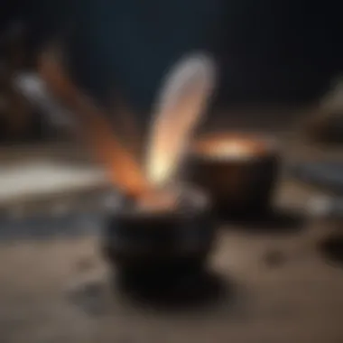 Inkwell and Feather Quill Ensemble Ink Pot and Feather