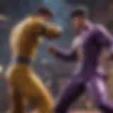 Dynamic combat scene showcasing iconic characters from JoJo's Bizarre Adventure.