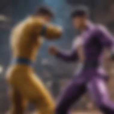 Dynamic combat scene showcasing iconic characters from JoJo's Bizarre Adventure.