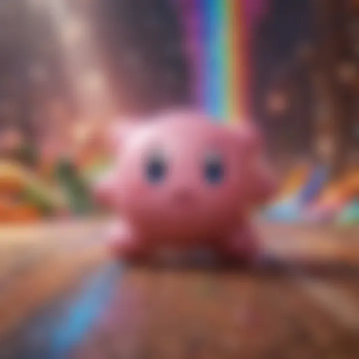 Kirby engulfed in vibrant rainbow swirls