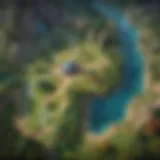 An illustration depicting the strategic map layout of Summoner's Rift