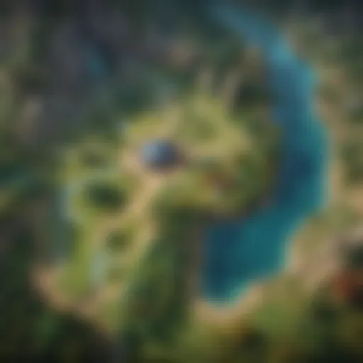 An illustration depicting the strategic map layout of Summoner's Rift