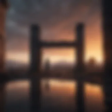 Solitude's Reflection lone figure standing amidst ruins under a darkened sky