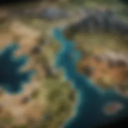 A detailed map of Middle-earth showcasing key locations from the Lord of the Rings games