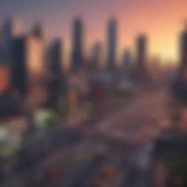 Dynamic Cityscape of GTA 5 Online on PS5 Luminous city skyline in GTA 5 Online on PS5