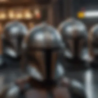 A historical depiction of Mandalorian helmets used in battle, emphasizing their combat functionality