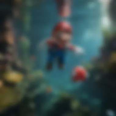 Imaginative portrayal of Mario in a whimsical underwater world