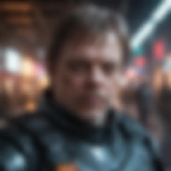 Mark Hamill's Intense Character in a Cyberpunk Setting