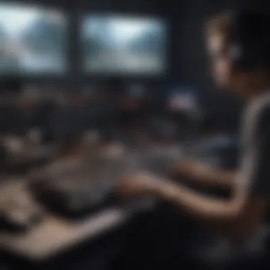 A gamer using a mechanical keyboard in an immersive gaming setup